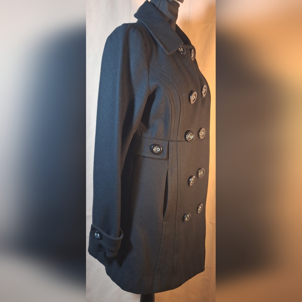 TULLE Black Double-Breasted Pea Coat - Picture 2 of 9